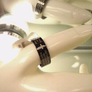 Black Cross Lord's Prayer Ring Stainless Steel Christian Finger Jewelry
